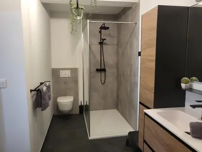 a bathroom with a shower and a toilet at Loogiez in Tongeren