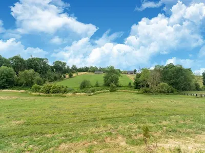 a large open field with trees in the distance at Scenic villa in Borgloon with garden in Borgloon