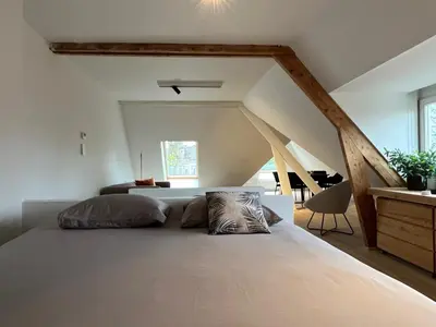 a bedroom with a large bed in a attic at Het Generaaltje in Hasselt