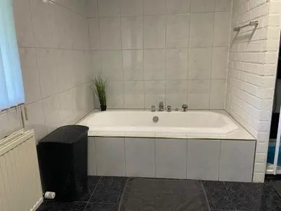 a bathroom with a tub with a plant in it at Vakantiewoning Villa 35 in Maasmechelen