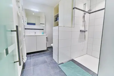 a bathroom with a shower and a sink at Studio Hyper centre - Cathédrale in Liège