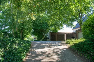 a driveway in front of a house with trees at B&B De Oude Winning in Riemst