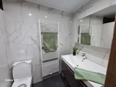 a bathroom with a sink and a toilet and a mirror at Liege in Seraing