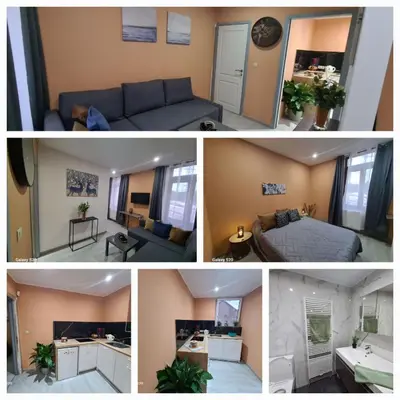 a collage of four pictures of a room at Liege in Seraing