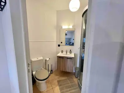 a small bathroom with a toilet and a sink at Le Neuvice - Place du marché, Quais, Bueren in Liège