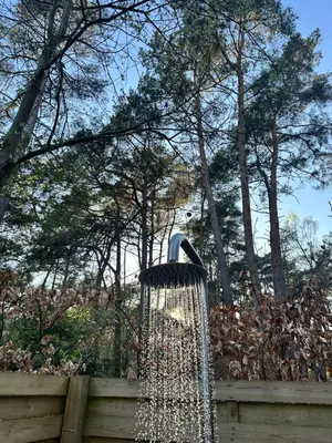a brush in a fence with trees in the background at Vakantiewoning Waag in Rekem