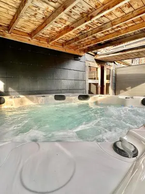a hot tub with green water in a room at Cosy@Beauty in Petit-Rechain