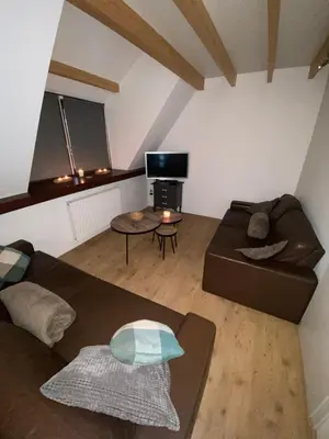 a living room with a couch and a table at Zwaan7, Top Locatie! Top Deal! in Rekem