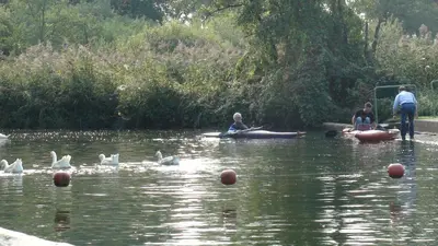 a group of people playing in the water with balls at B&B De Watering in Lommel