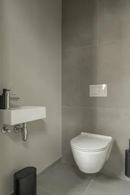 a bathroom with a white toilet and a sink at Vakantie aan de Maas - Vakantiewoning Neerhof in Kinrooi