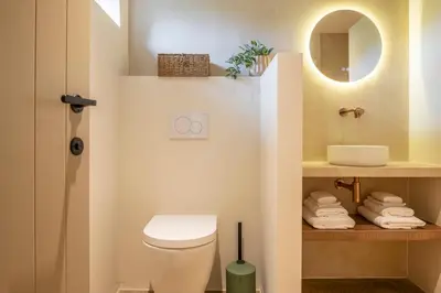 a bathroom with a toilet and a mirror at Stee10 in Lanaken