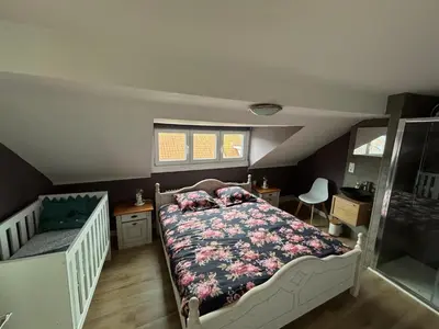 a bedroom with a bed and a crib in a room at Romagna in Tongeren