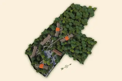 a model of a forest with a house in it at Wellness Suite - 2 personen - Woodz Lodges in Heusden - Zolder