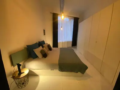 a bedroom with a large bed and a window at Loft St Remacle in Liège