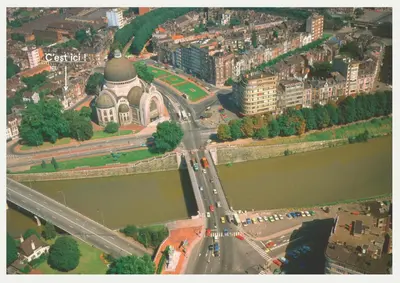 an aerial view of a city with a building at Bed and breakfast Le fourchu fossé in Liège