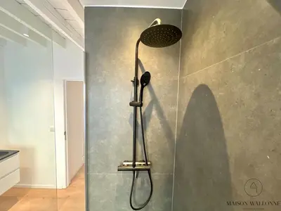 a shower with a shower head in a wall at L'Atelier Triplex - Architect's apartment in Liège