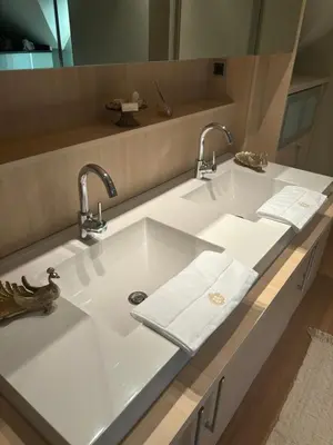 a bathroom sink with two white towels on it at Sophia Rooms 14 in Maasmechelen