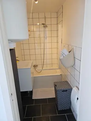 a bathroom with a shower and a tub and a sink at Phocas in Liège