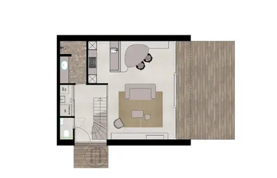 a drawing of a floor plan of a house at Lodge met Jacuzzi - 4 personen - Woodz Lodges in Heusden - Zolder