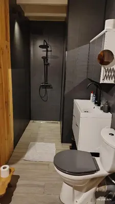a bathroom with a shower with a toilet and a sink at B&B Halen in Halen