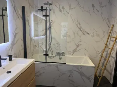 a bathroom with a shower and a sink at GT Lounge Zolder in Heusden - Zolder