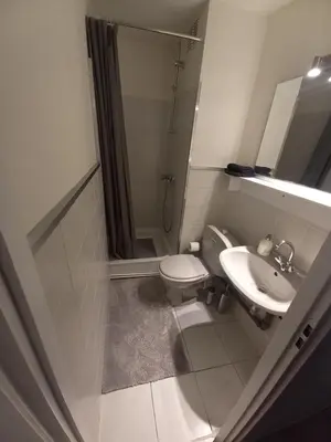 a small bathroom with a toilet and a sink at Ap78 Nature Ardennes Economy class apartment in La Calamine
