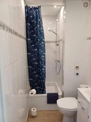 a bathroom with a shower and a toilet and a sink at Sunny and bright apartment Kelmis La Calamine Neu Moresnet in La Calamine