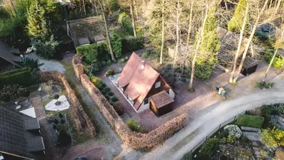 an overhead view of a house in a garden at Boshuisje Rekem - Azure in Lanaken