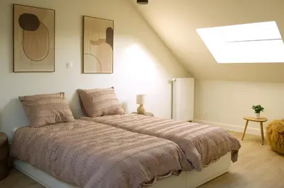 a bedroom with a bed and a skylight at Maison Magnifiek in Hasselt