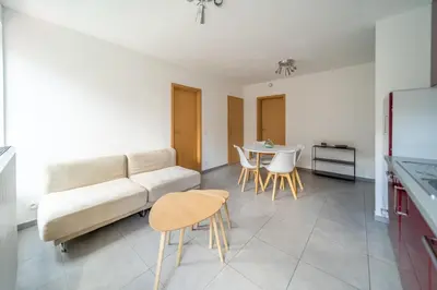 a living room with a couch and a table at Liège 3 Bedroom Apartment, Quiet and Central in Liège