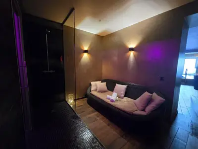 a living room with a couch with pink pillows at Clos des Thermes-Zanzibar in Liège