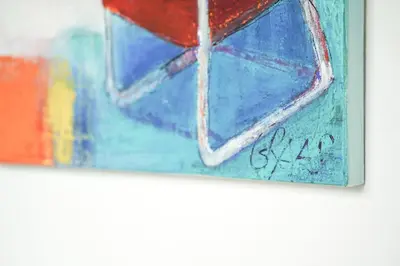 a close up of a painting of a window at Gîte d'artiste, Riverside in Tilff