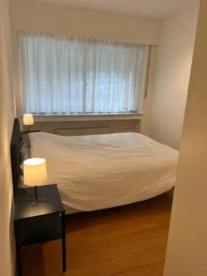 a bedroom with a white bed and a window at Alexis's loft 2 in Liège