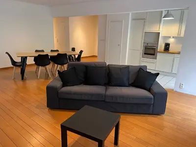 a living room with a couch and a table at Alexis's loft 2 in Liège