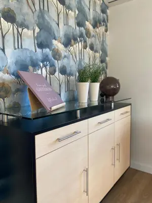 a book sitting on top of a dresser in a room at Het Kabinet in Munsterbilzen