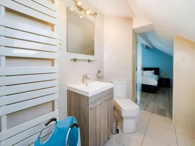 a bathroom with a sink and a toilet at Villa Borgloon with Blossom Views and Jacuzzi in Borgloon