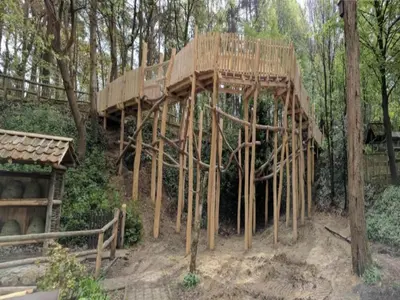 a tree house being constructed in the woods at Farm Stay with Sauna, Teuven in Teuven