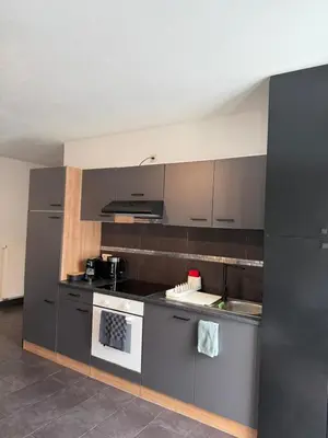 a kitchen with a stove and a sink at Urban Cocoon in Liège