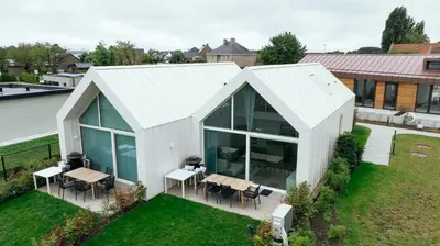 an overhead view of a white house with a roof at Mase waterunits 6 & 7 in Maaseik
