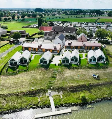 an aerial view of a house on an island at Mase waterunits 6 & 7 in Maaseik