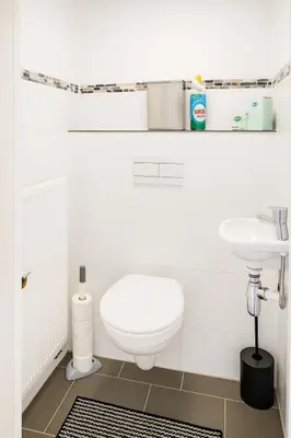 a white bathroom with a toilet and a sink at Zenda's natuurhuisje in Lanaken