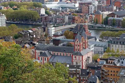 an aerial view of a city with a church at Elegant loft in Liège with private terrace in Mellet