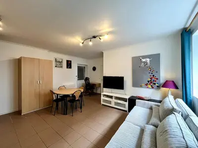 a living room with a couch and a table at Saint Leonard in Liège