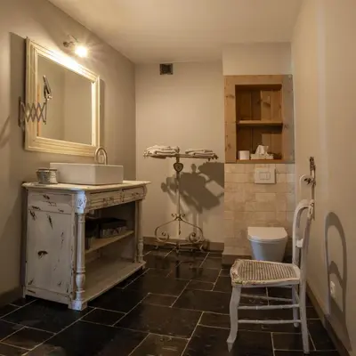 an old bathroom with a sink and a toilet at B&B Kamer en Aambeeld in Zoutleeuw