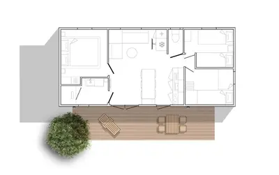 a drawing of a house with a plan at Camping Papillon Kinrooi - Vakantiehuis Familie 6P in Kinrooi