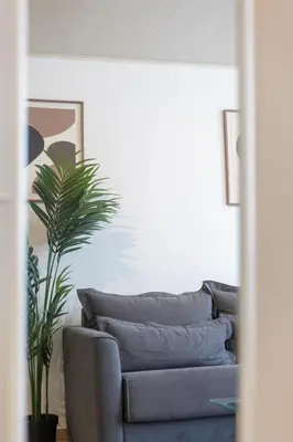 a living room with a couch and a plant at Moni 2G Residence in Seraing