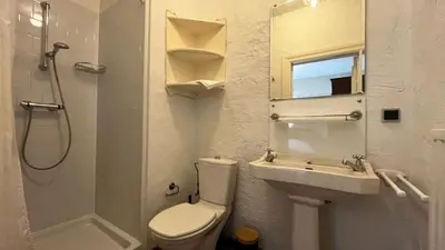 a bathroom with a toilet and a sink and a shower at Hoefke Voort - Familievakantie midden in de natuur