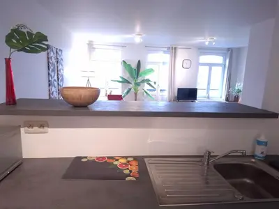 a kitchen with a counter top with a bowl on it at L'Horizon Saint-Lambert in Liège