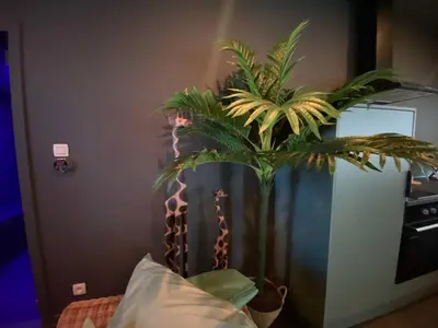 a bedroom with a plant on the wall at Your wellness break in Dalhem