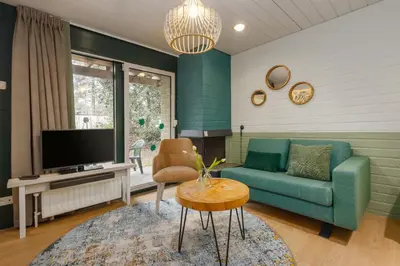 a living room with a couch and a tv at Center Parcs Apartments Erperheide in Peer